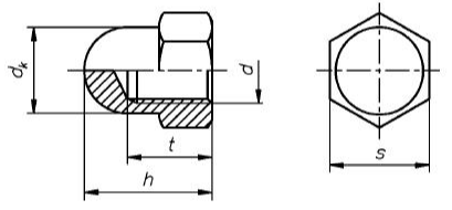 DIN 1587 hex cap nuts drawing