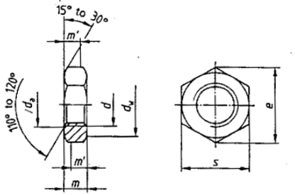 DIN 439 Thin Hex Nut drawing