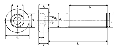 DIN 6912 Thin Socket Head Cap Screws with Pilot Hole drawing