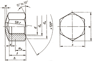 DIN 917 Low Form Hex Cap Nuts drawing