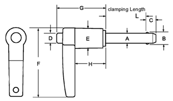 L-handle Quick Release Ball Lock Pins drawing